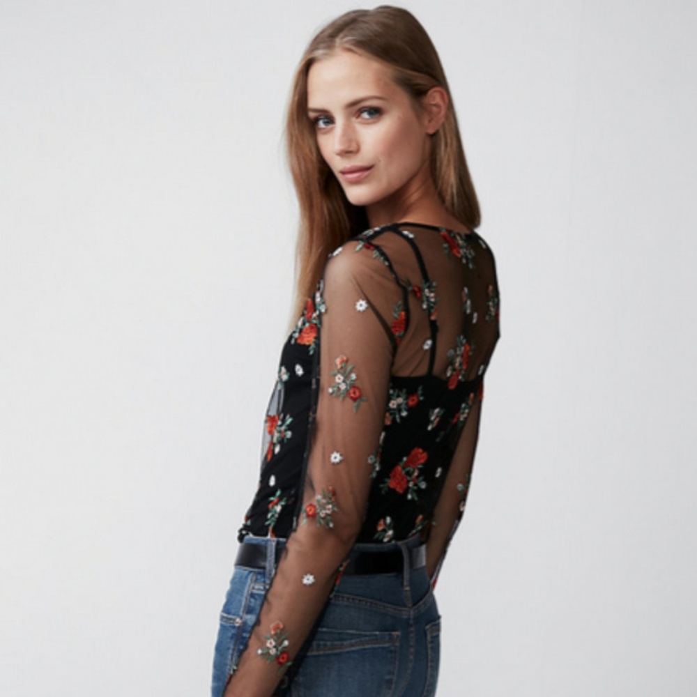 Express Floral Embroidered Sheer Mesh Top [NWT]